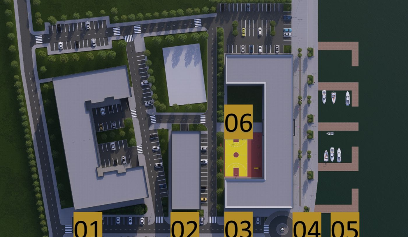 Situacija kompleksa Nova Crnča s označenim objektima, promenadom, marinom i igralištem